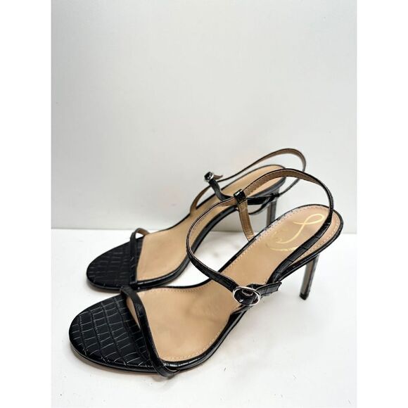 Sam Edelman Sandals Womens Size 9.5 Black Croc Embossed Faux Leather‎ Dara Heels - Picture 3 of 9